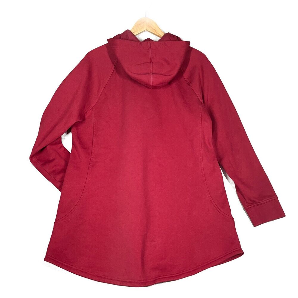 L.L. Bean Women's Cozy Pullover Sz L Hoodie Sweatshirt Dark Red Longer Length - Picture 3 of 7